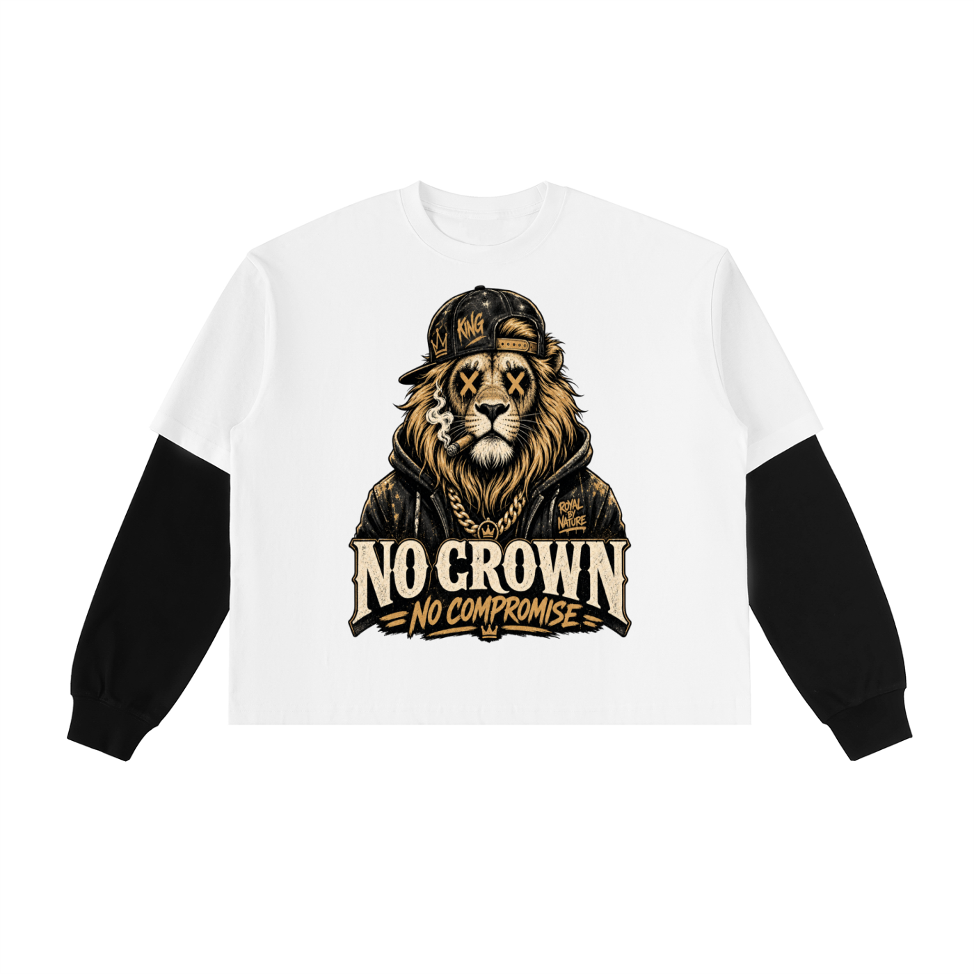 No crown no compromise-Layered Contrast Sleeve Cotton T-Shirt(This item is shipped from oversees ship time may be longer)
