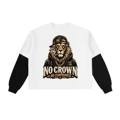 No crown no compromise-Layered Contrast Sleeve Cotton T-Shirt(This item is shipped from oversees ship time may be longer)