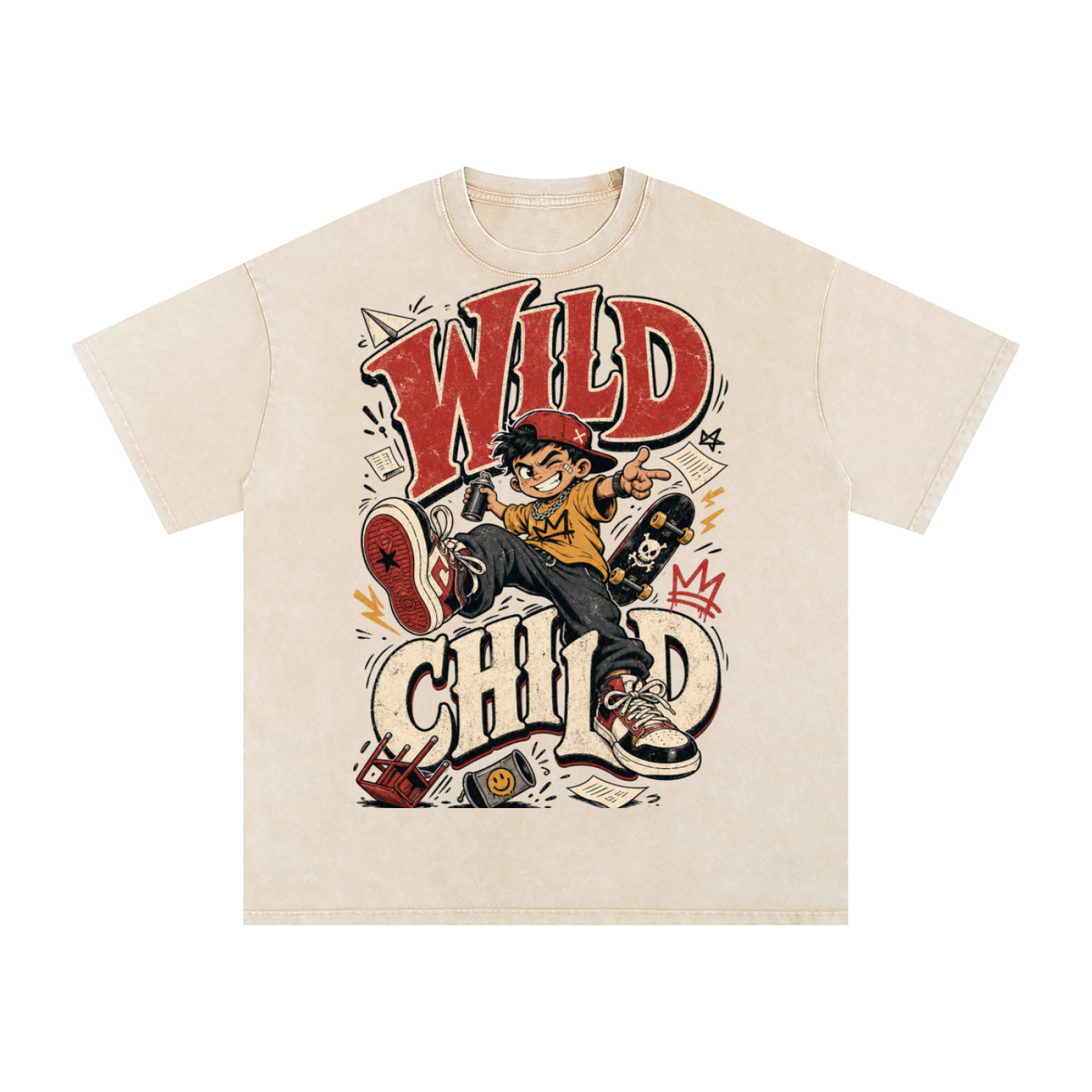 Wild child-Snow Washed Oversized Cotton T-Shirt