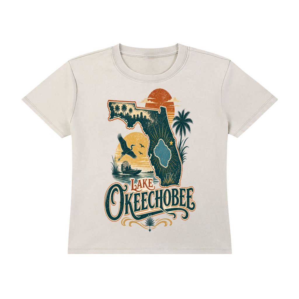 Lake Okeechobee-Vintage Wash Drop Shoulder T-shirt(This product ships from oversees ship time may take longer)