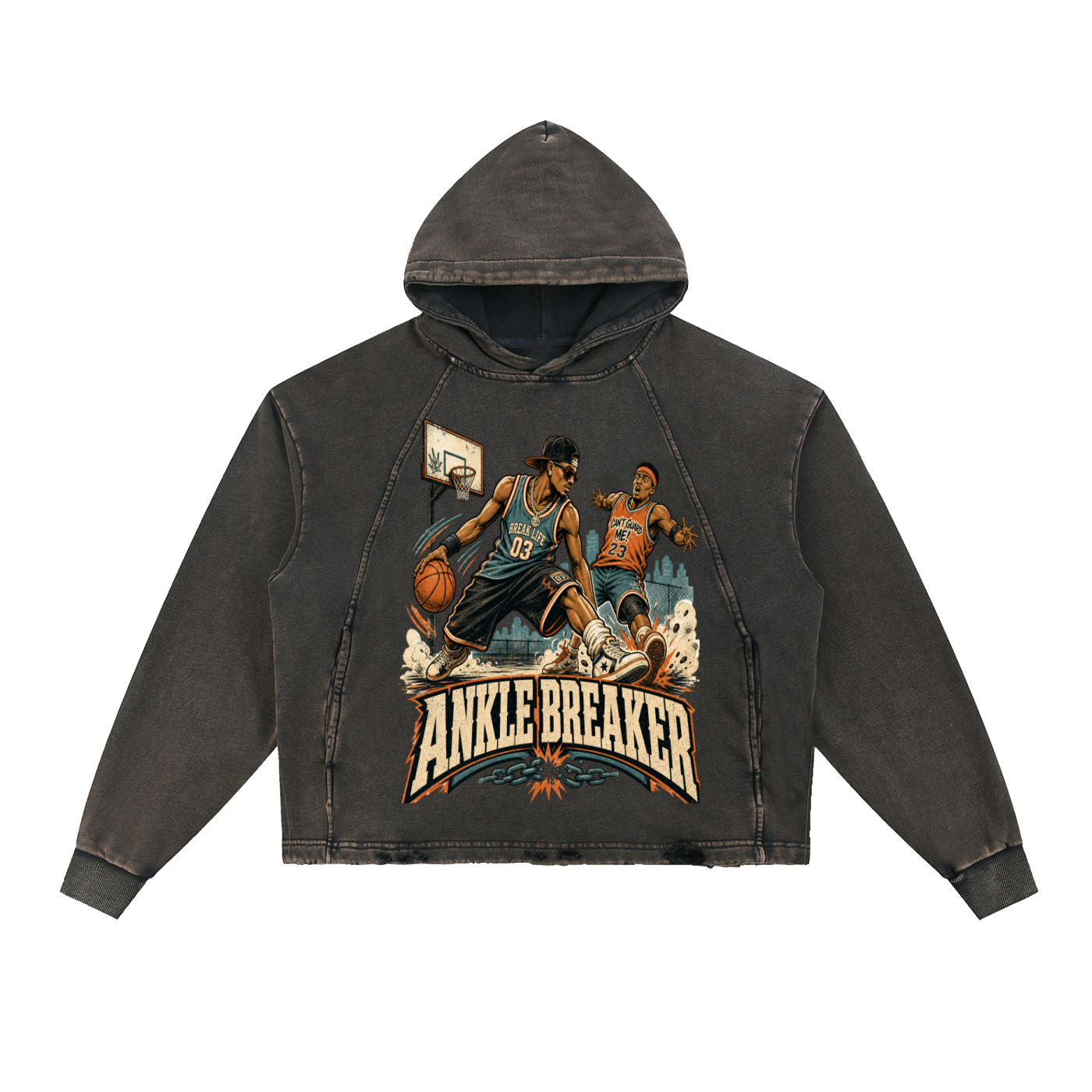 Ankle breaker-Vintage Washed Frayed-Hem Hoodie