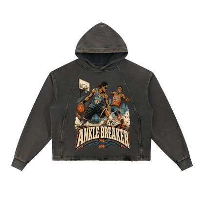 Ankle breaker-Vintage Washed Frayed-Hem Hoodie