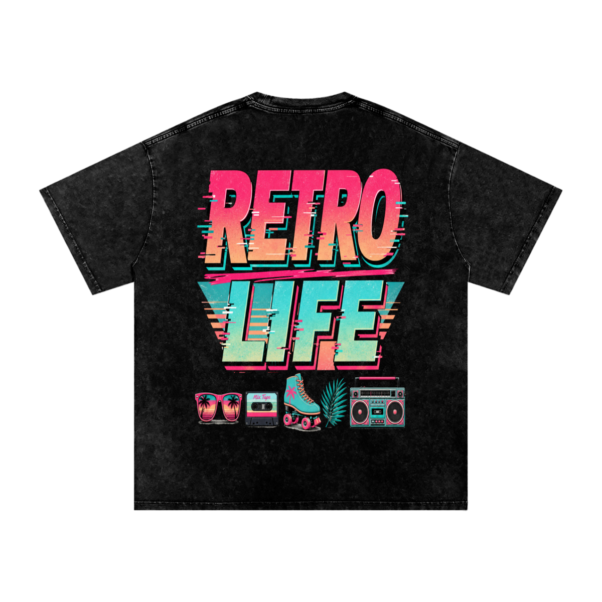 Retro Life Snow-Washed Oversized Cotton T-Shirt