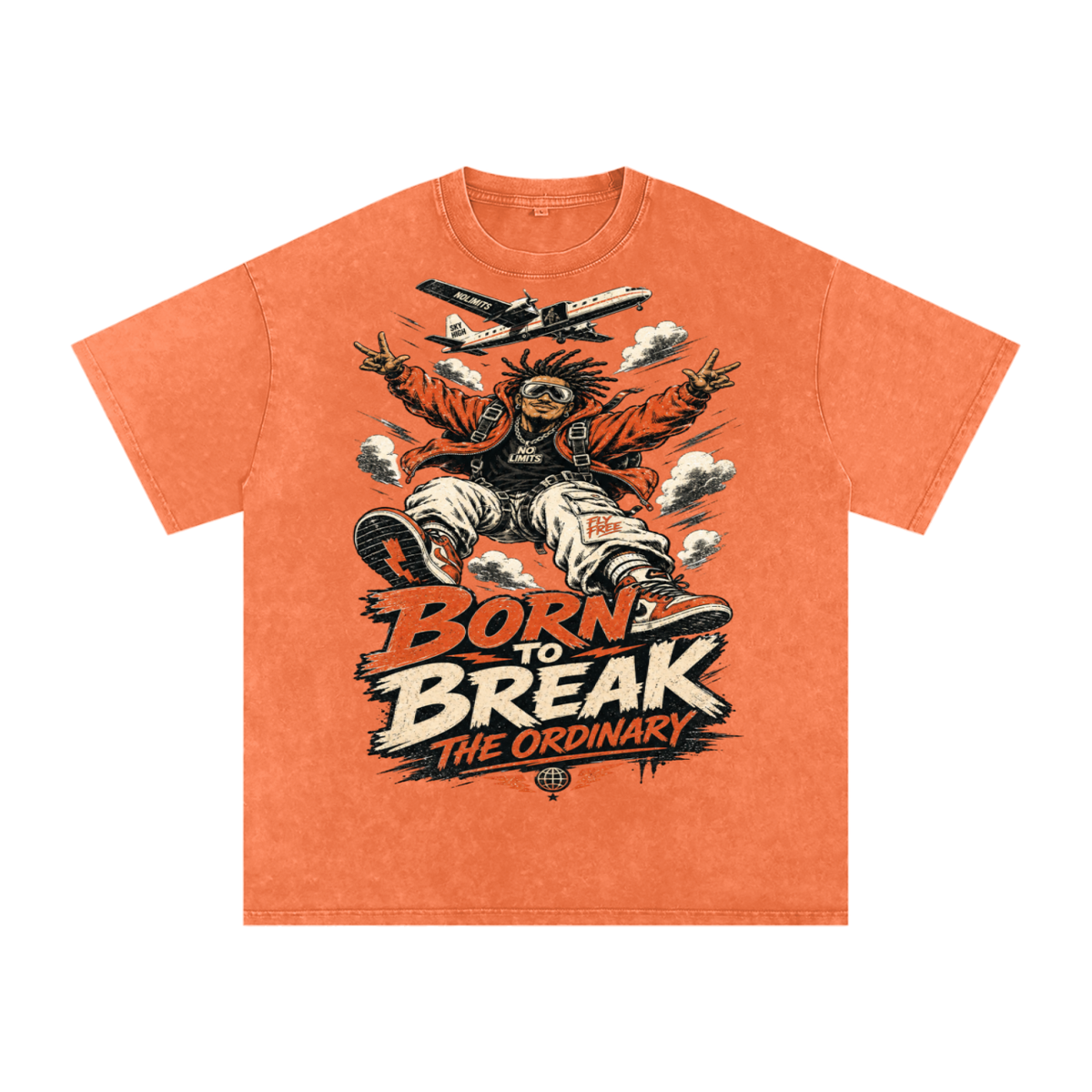 Born to break-Snow Washed Oversized Cotton T-Shirt