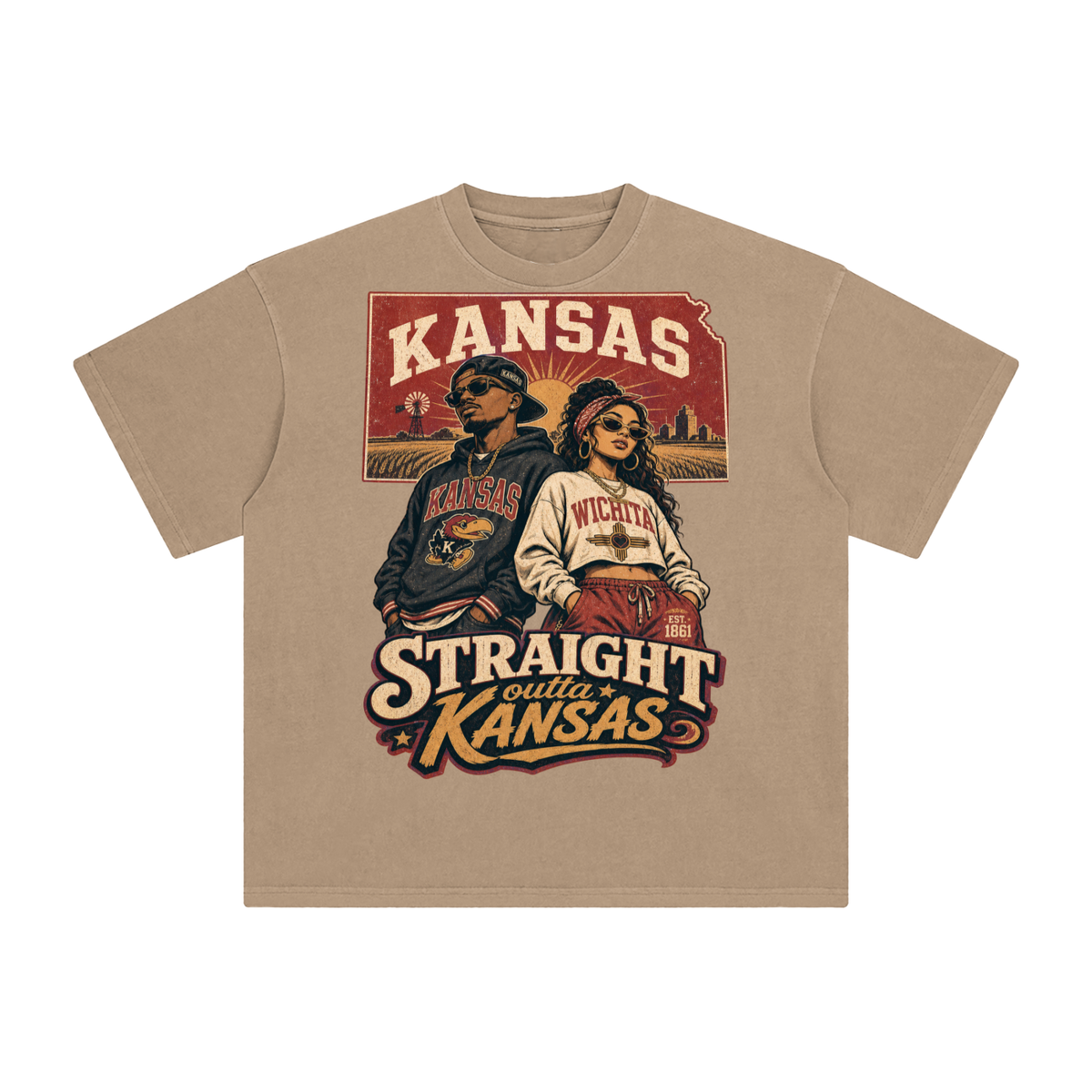 Kansas-Enzyme Washed T-Shirt