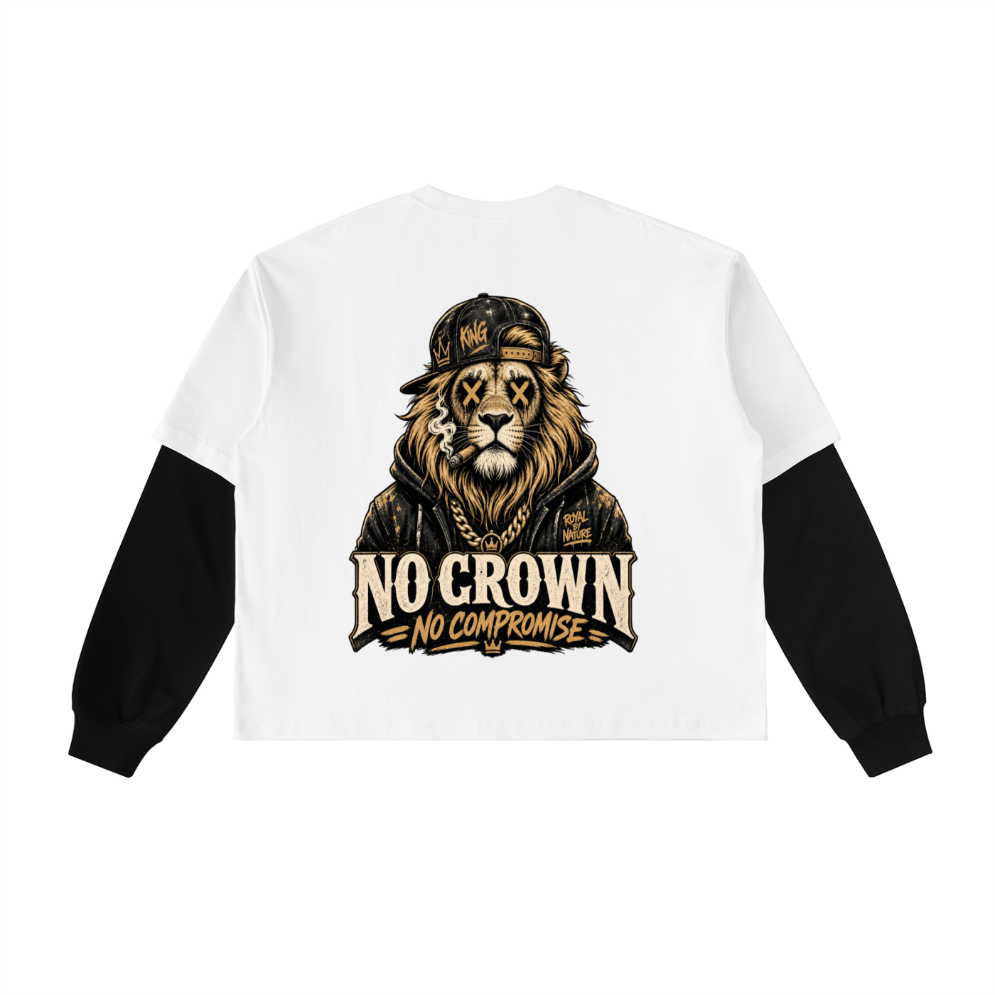 No crown no compromise-Layered Contrast Sleeve Cotton T-Shirt(This item is shipped from oversees ship time may be longer)