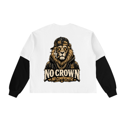No crown no compromise-Layered Contrast Sleeve Cotton T-Shirt(This item is shipped from oversees ship time may be longer)