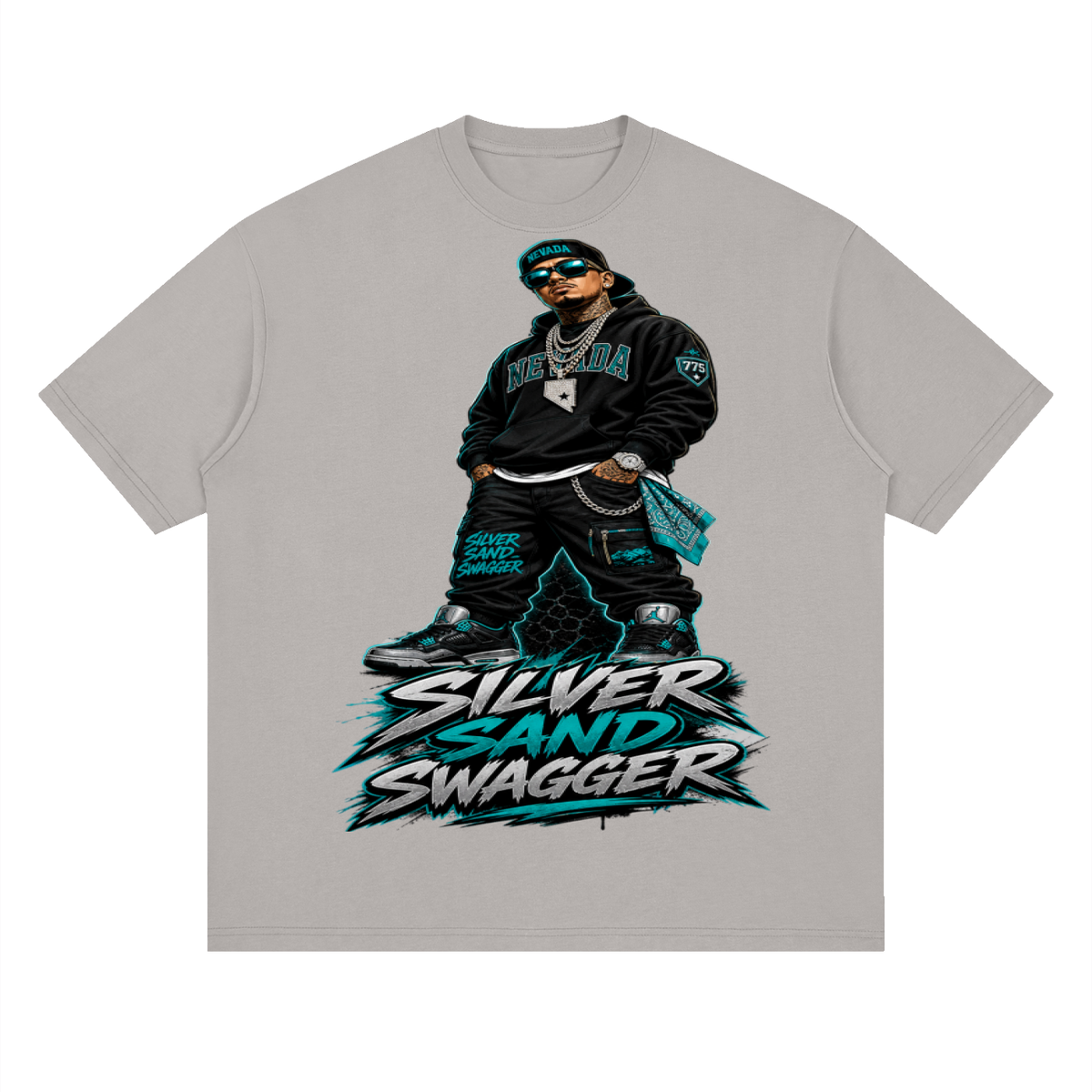 Silver sand swagger-Streetwear Loose Drop Shoulder T-Shirt