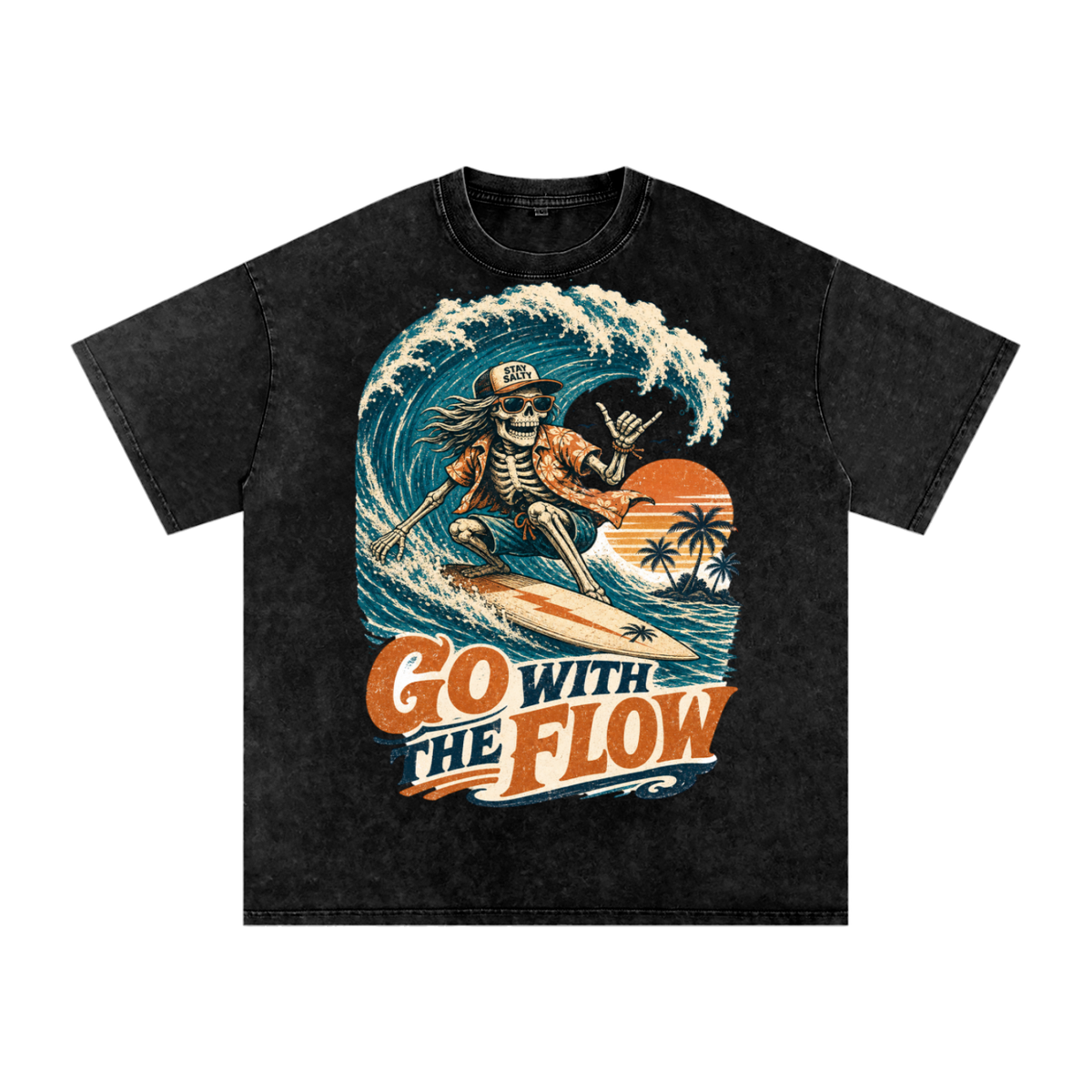 Go with the flow-Snow Washed Oversized Cotton T-Shirt
