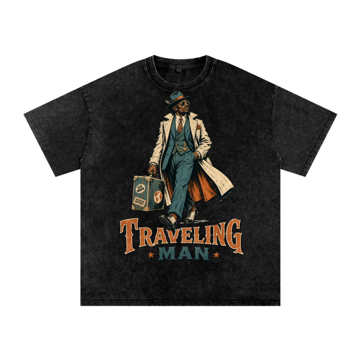 Traveling man-Snow Washed Oversized Cotton T-Shirt
