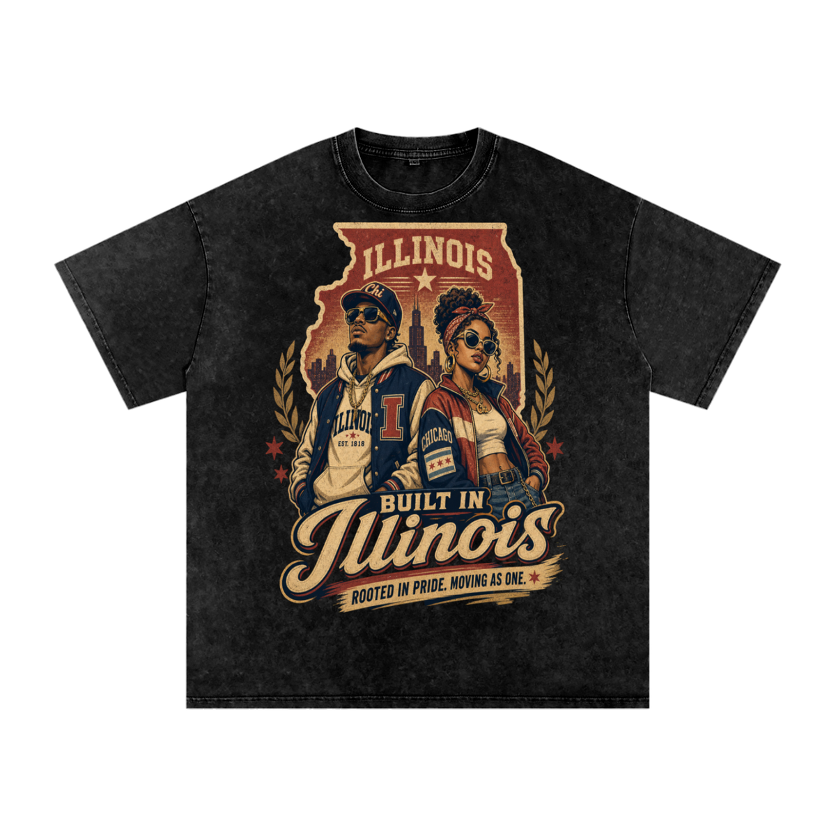 Built in Illinois-Snow Washed Oversized Cotton T-Shirt