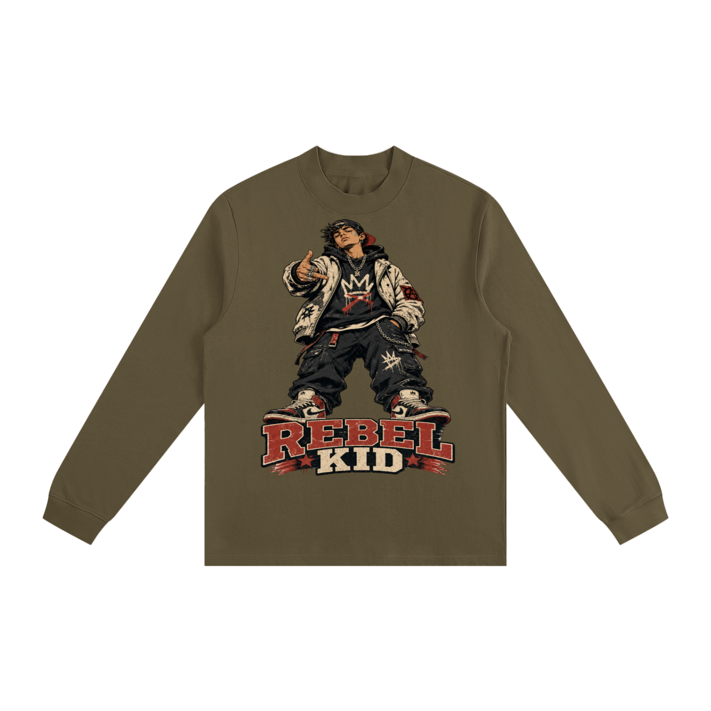 Rebel kid-Essential Non-Shrink Mock Neck Sweatshirt