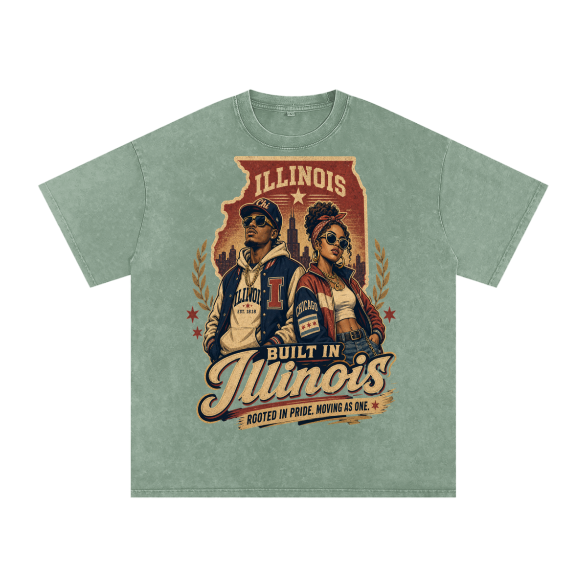 Built in Illinois-Snow Washed Oversized Cotton T-Shirt