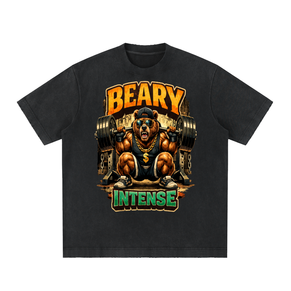 Beary intense-Heavyweight Vintage Washed Frayed T-Shirt