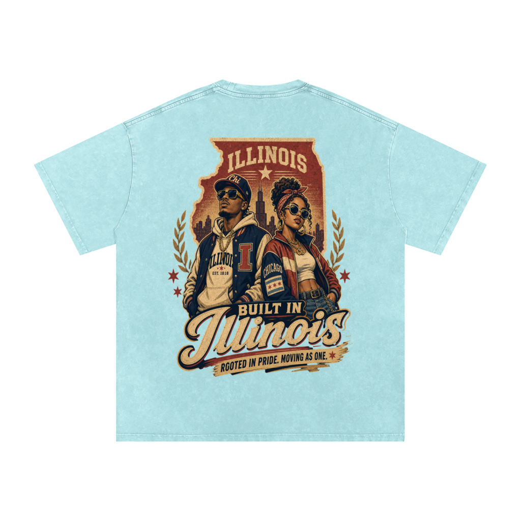 Built in Illinois-Snow Washed Oversized Cotton T-Shirt