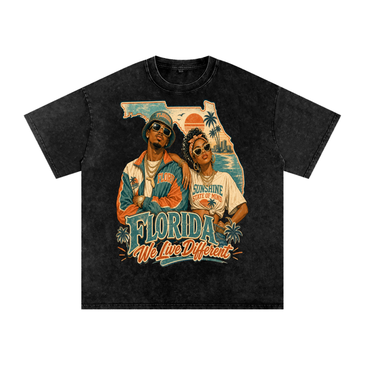 Florida we live different-Snow Washed Oversized Cotton T-Shirt