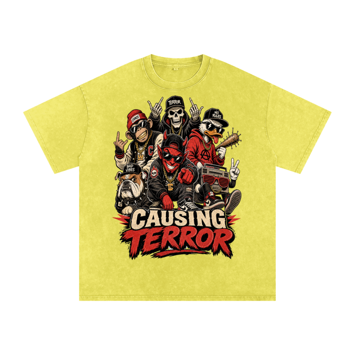 Causing terror-Snow Washed Oversized Cotton T-Shirt