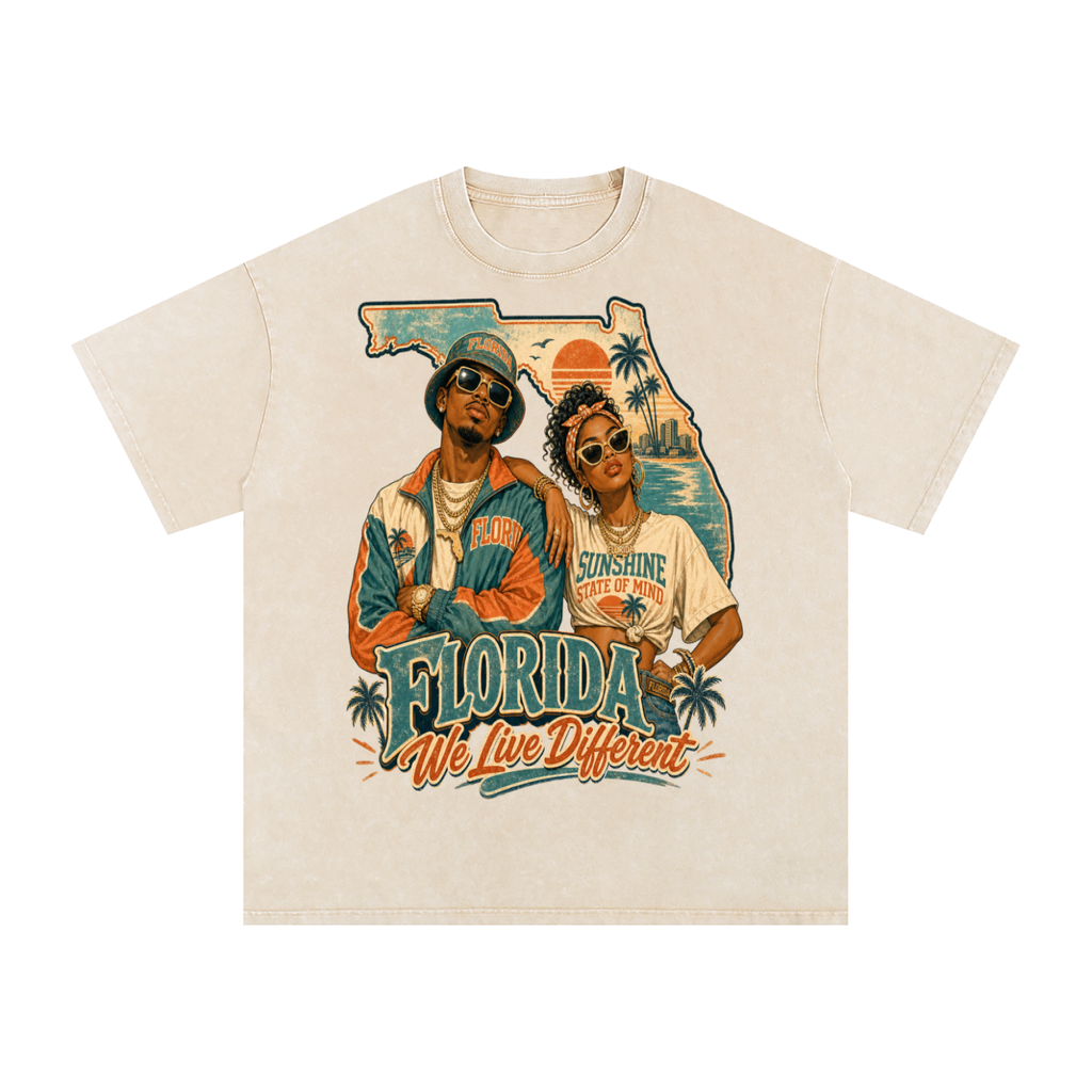 Florida we live different-Snow Washed Oversized Cotton T-Shirt