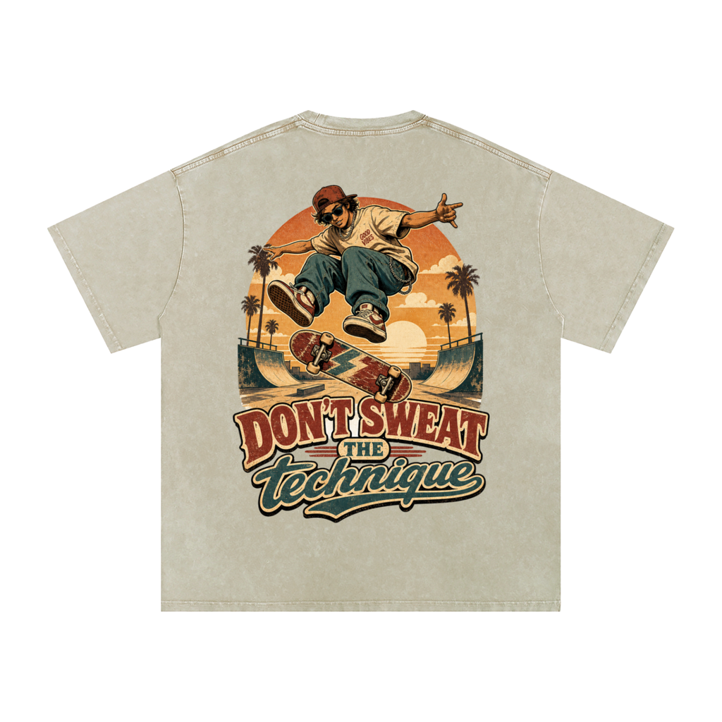 Don't sweat the technique-Snow Washed Oversized Cotton T-Shirt