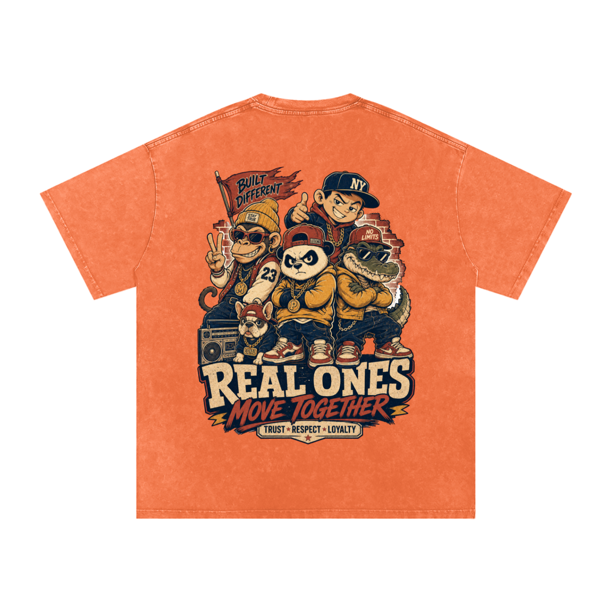 Real ones move together-Snow Washed Oversized Cotton T-Shirt