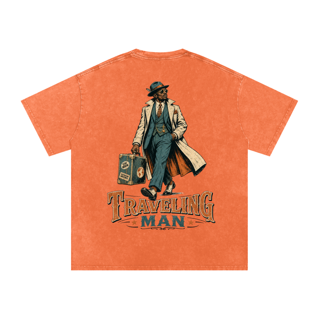 Traveling man-Snow Washed Oversized Cotton T-Shirt