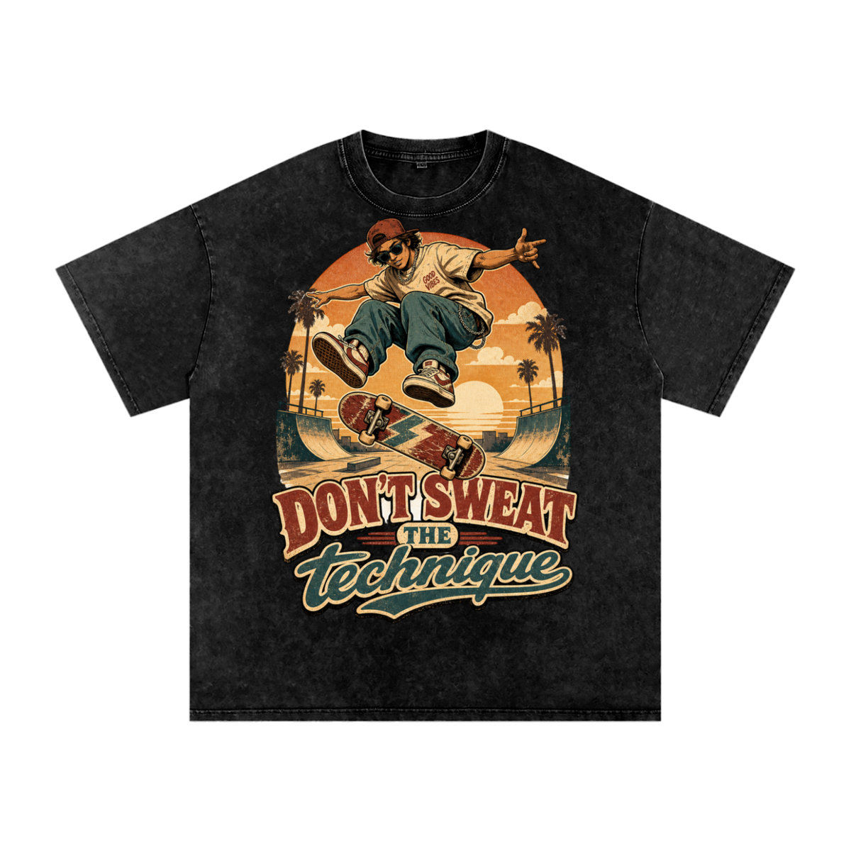 Don't sweat the technique-Snow Washed Oversized Cotton T-Shirt