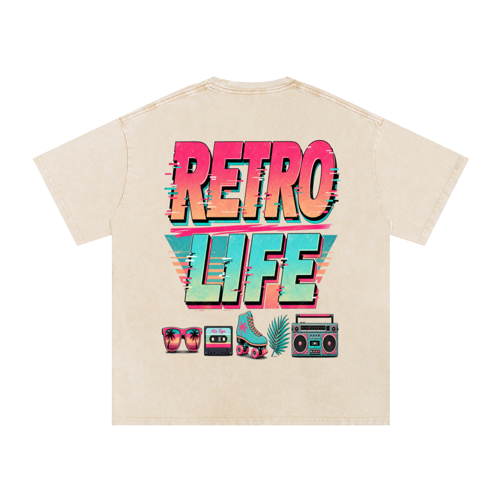 Retro Life Snow-Washed Oversized Cotton T-Shirt