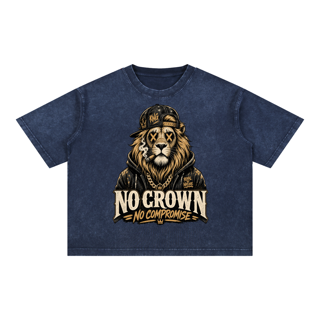 No crown no compromise-Mineral Wash Boxy Cotton T-Shirt