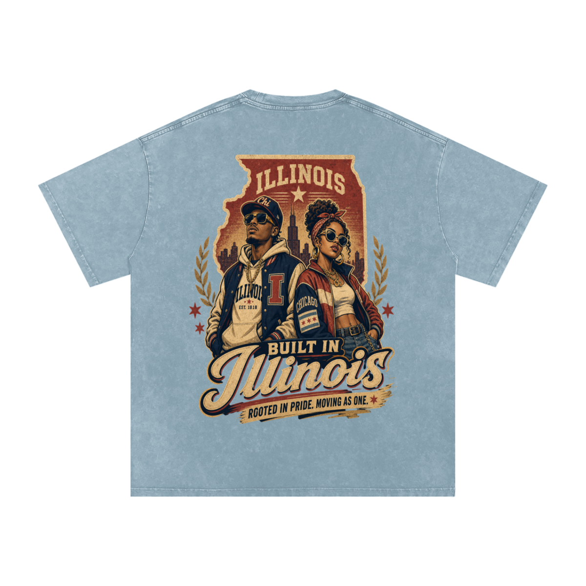 Built in Illinois-Snow Washed Oversized Cotton T-Shirt