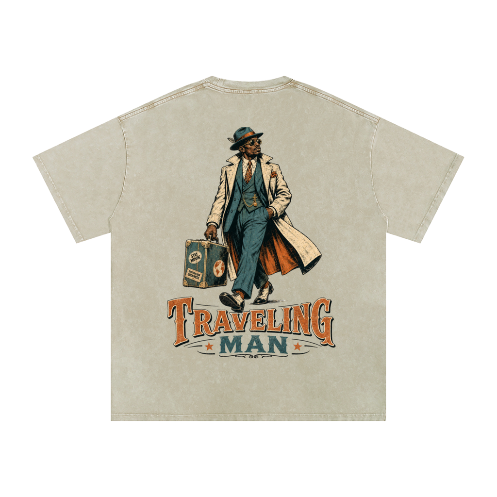 Traveling man-Snow Washed Oversized Cotton T-Shirt