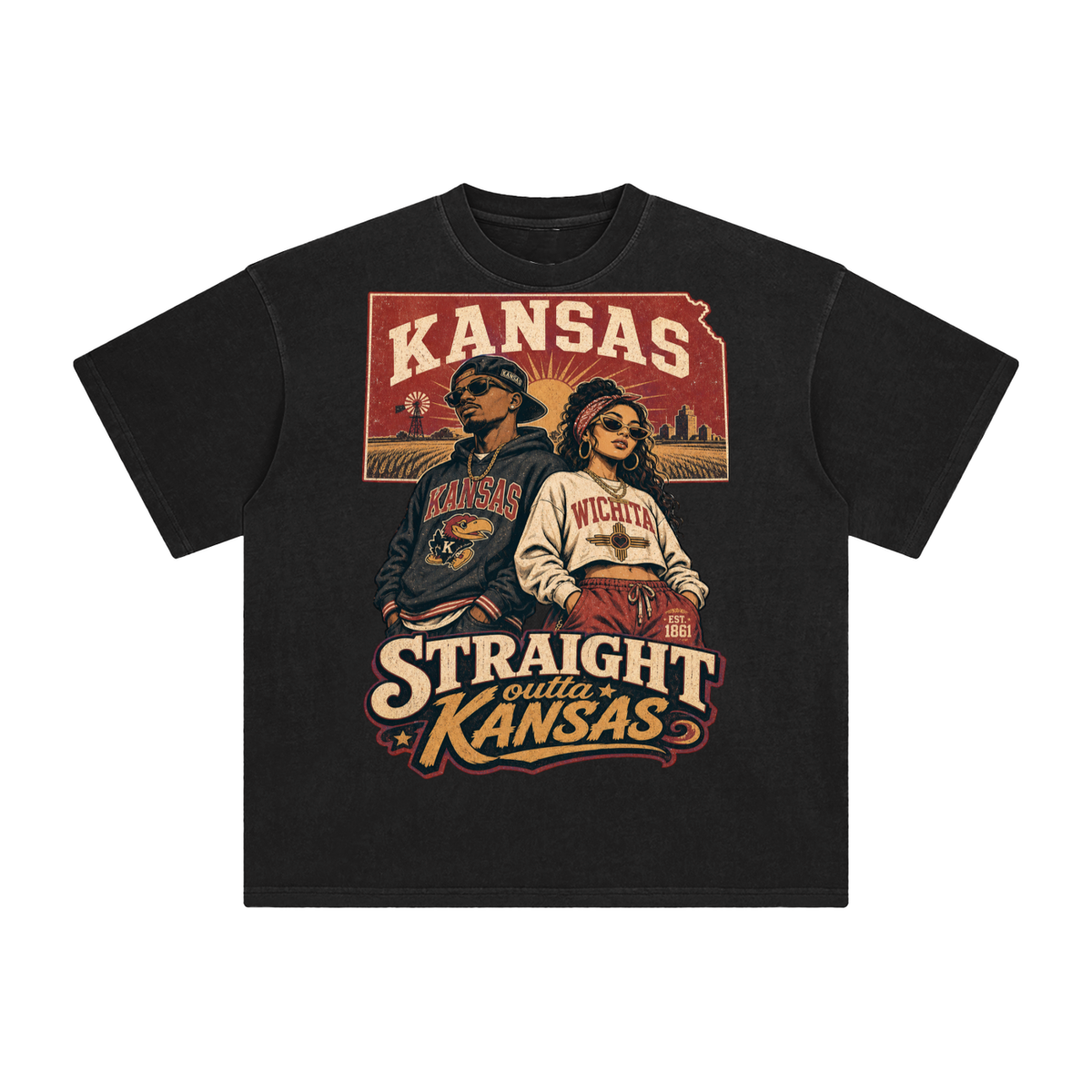 Kansas-Enzyme Washed T-Shirt