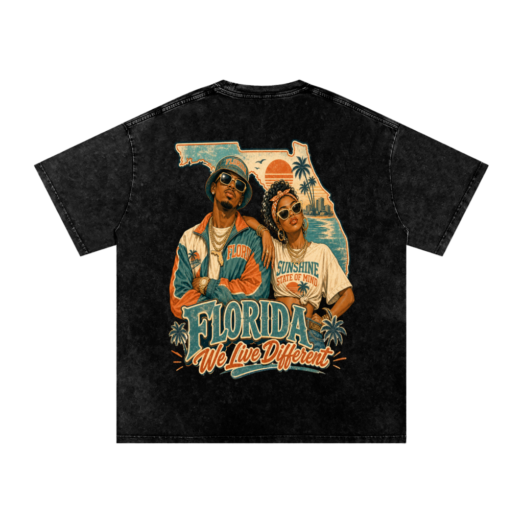 Florida we live different-Snow Washed Oversized Cotton T-Shirt