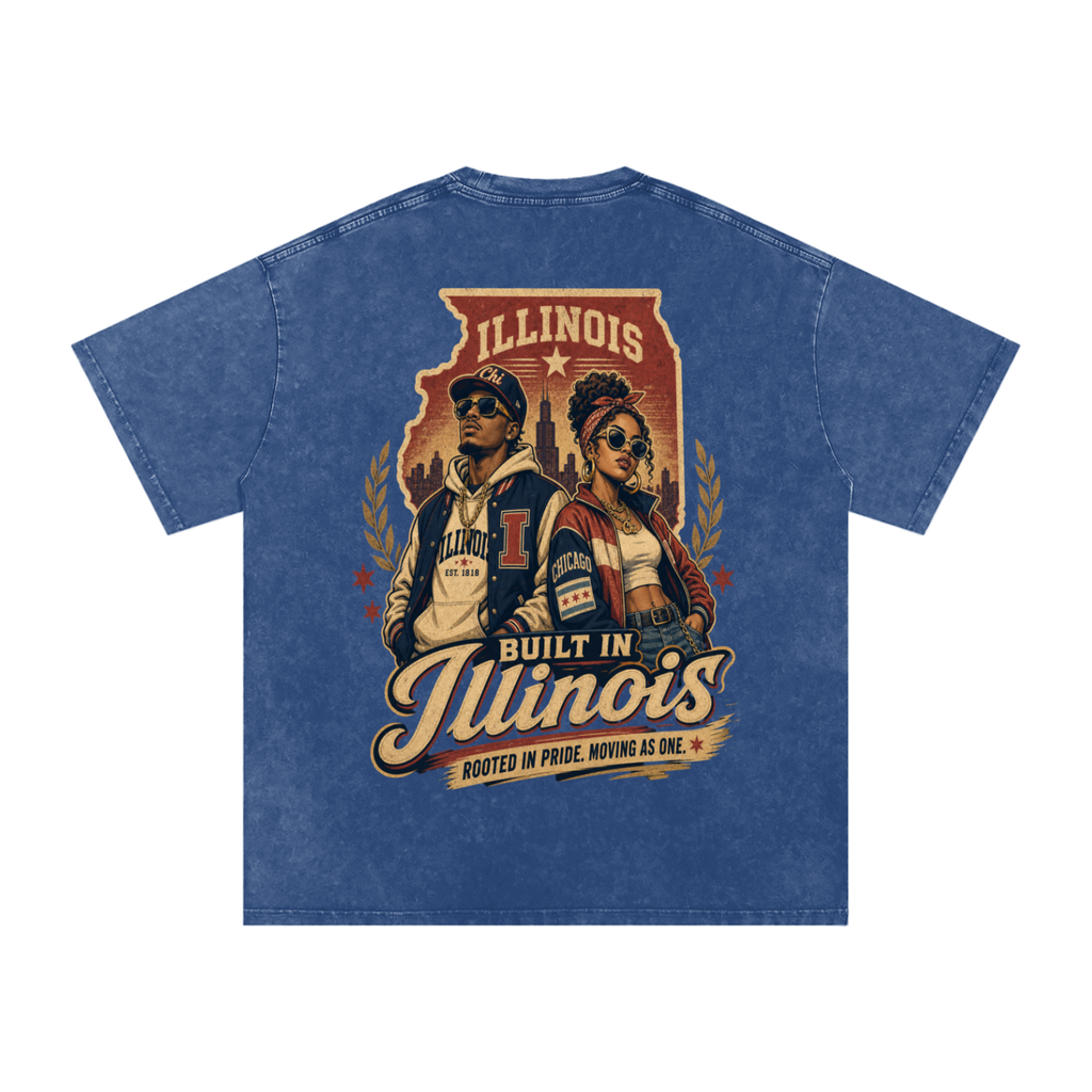 Built in Illinois-Snow Washed Oversized Cotton T-Shirt