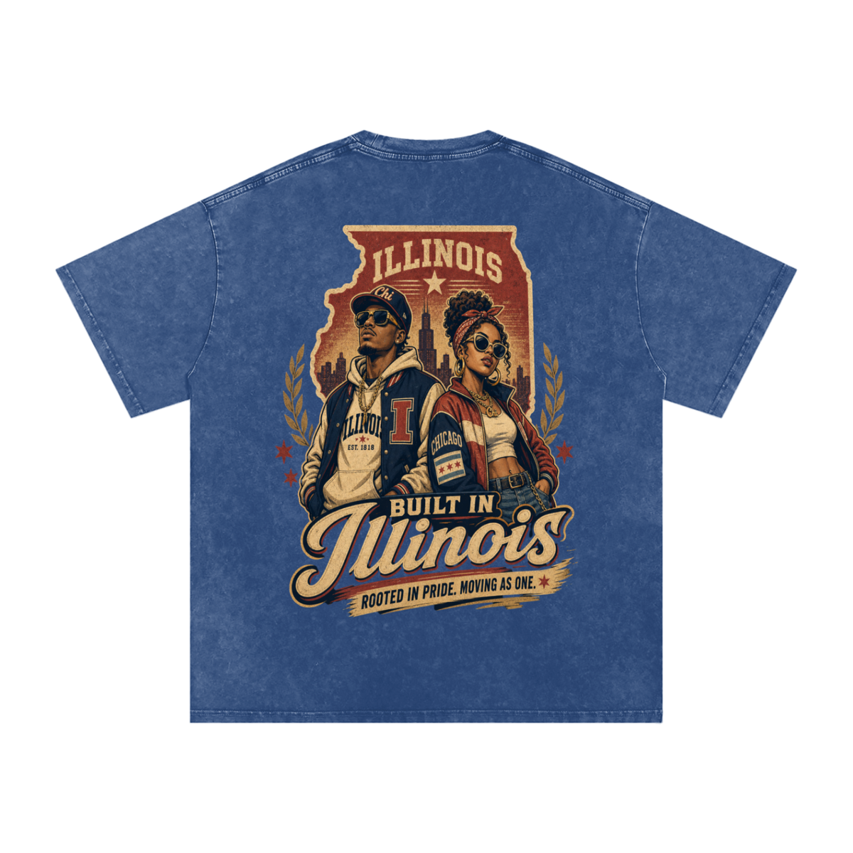 Built in Illinois-Snow Washed Oversized Cotton T-Shirt