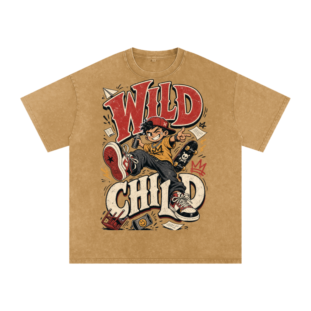 Wild child-Snow Washed Oversized Cotton T-Shirt