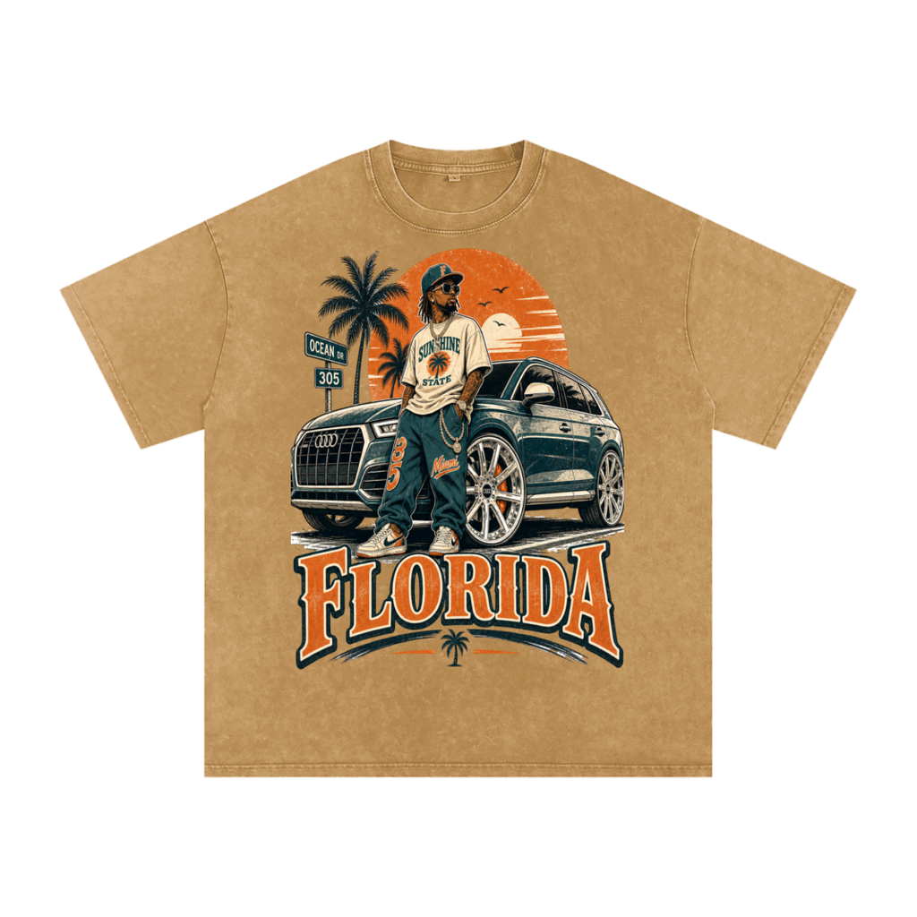 Florida-Snow Washed Oversized Cotton T-Shirt